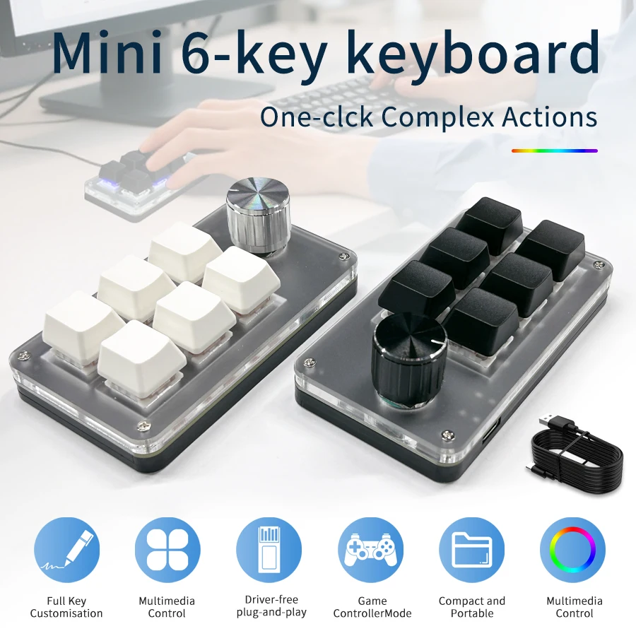 RGB 6 Keys 1 Knob Custom Wired - đánh giá và giá Gaming Keyboard Hot Swappable