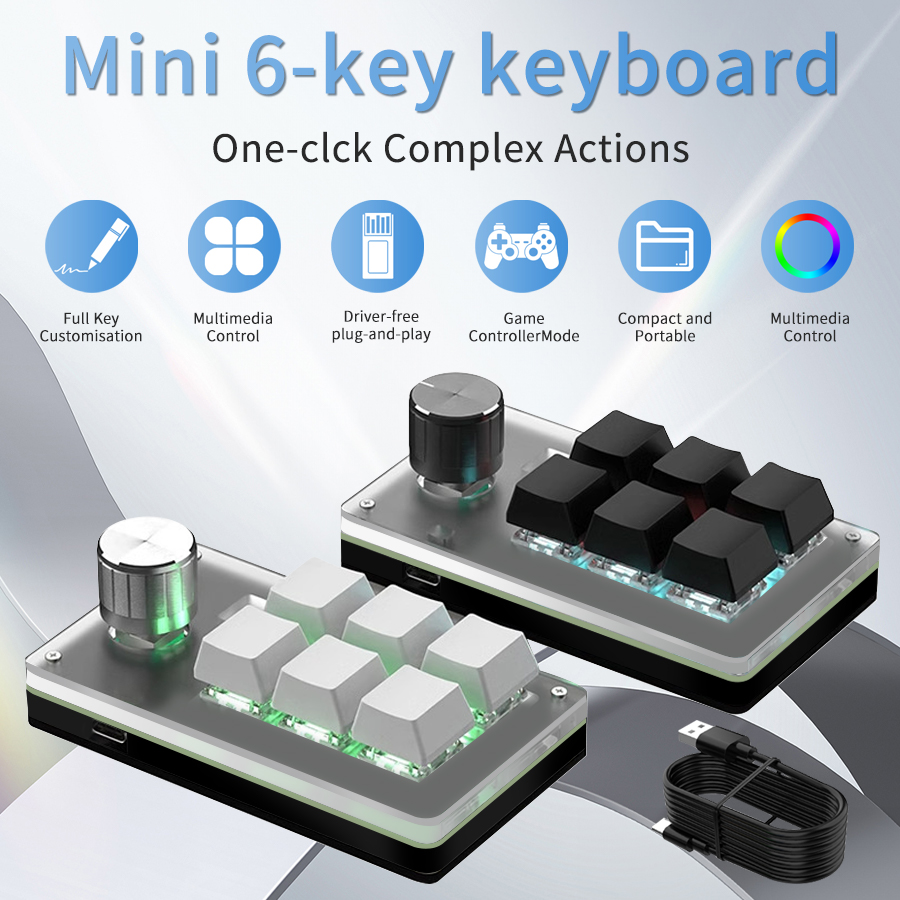 RGB 6 Keys 1 Knob Custom Wired - đánh giá và giá Gaming Keyboard Hot Swappable