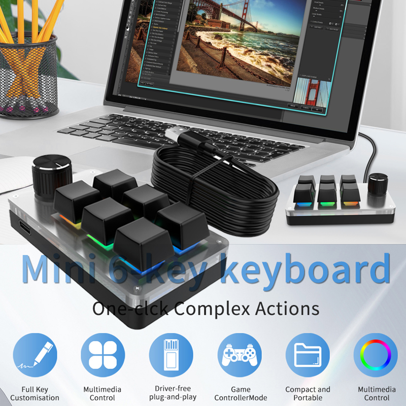 RGB 6 Keys 1 Knob Custom Wired - đánh giá và giá Gaming Keyboard Hot Swappable